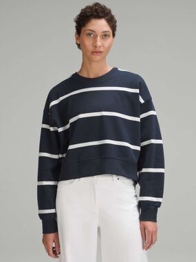 lululemon athletica True Navy and Antique White Striped Cropped Crew Sweater
